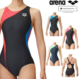 【店内商品3点以上でさらに3％OFFクーポン配布中】アリーナ ARENA 競泳水着 レディース WORLD AQUATICS承認 レーシングワンピースオープンバック AQUA STRIPE-D FAR-3554W fina マーク あり