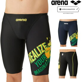 【店内商品3点以上でさらに3％OFFクーポン配布中】アリーナ ARENA 競泳水着 メンズ WA承認モデル レーシングスパッツ ハーフレッグ AQUA RACING AQUA STRIPE-D 2024年秋冬モデル AS4FRC55M