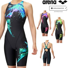 【店内商品3点以上でさらに3％OFFクーポン配布中】アリーナ ARENA 競泳水着 レディース WA承認モデル レーシングワンピーススパッツ オープンバック ハーフレッグ オールインワン AQUA RACING AQUA STRIPE-D 2025年春夏モデル AS5SRC58L fina マーク あり