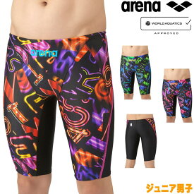 【店内商品3点以上でさらに3％OFFクーポン配布中】アリーナ ARENA 競泳水着 ジュニア男子 WA承認モデル レーシングスパッツ ハーフレッグ AQUA RACING AQUA STRIPE-D 2025年秋冬モデル AS5FRC62B fina マーク あり