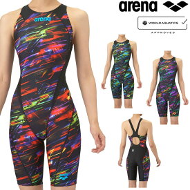 【店内商品3点以上でさらに3％OFFクーポン配布中】アリーナ ARENA 競泳水着 レディース WA承認モデル レーシングワンピーススパッツ オープンバック ハーフレッグ オールインワン AQUA RACING ECO AQUA STRIPE-D 2025年秋冬モデル AS5FRC63L fina マーク あり