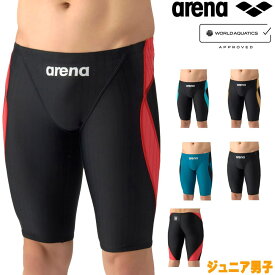 【店内商品3点以上でさらに3％OFFクーポン配布中】アリーナ ARENA 競泳水着 ジュニア男子 WA承認モデル AQUA RACING ECO AQUA STRIPE レーシングスパッツ ハーフレッグ AS6SRC54B fina マーク あり
