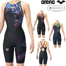 アリーナ ARENA 競泳水着 レディース WA承認モデル AQUA RACING ECO AQUA STRIPE レーシングワンピーススパッツ オープンバック ハーフレッグ オールインワン 2026年春夏モデル AS6SRC83L fina マーク あり