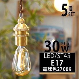 【5個セット】LED電球 E17 30w形 エジソンバルブ エジソン球 ST45 電球 エジソンランプ フィラメント LED エコ 節電 アンバーガラス電球 電球色2700K