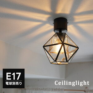 シーリングライト 1灯 E17 LED カットガラス 真鍮 おしゃれ かわいい シンプル 北欧 天井照明 直付け 黒 ブラック 引掛け 天井 インテリア 内玄関 玄関照明 洗面所 寝室 階段 廊下 パントリー ト