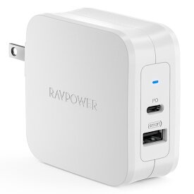 RAVPower Power Delivery 3.0対応 61W USB充電器 RP-PC105 ホワイト(USB Type-C 1ポート / USB Type-A 1ポート / 折畳プラグ式 / PD 3.0対応)　SNV-RP-PC105-W RP-PC105-WH