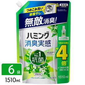 花王 ハミング消臭実感 柔軟剤 リフレッシュグリーンの香り 詰め替え用 1510ml×6袋 4901301431318