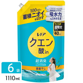【お買い物マラソン開催中！】 P&G レノア クエン酸in 超消臭 衣類のすすぎ消臭剤 部屋干し フレッシュグリーンの香り 詰め替え 超特大 1110mL×6袋 4987176293060