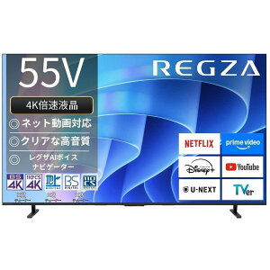 TVS REGZA REGZA (レグザ)55V型 液晶テレビ 4K対応 E670R 倍速 ネット動画 Apple AirPlay2 AI 2画面 外付HDD録画【配送のみ 設置なし軒先渡し】 55E670R