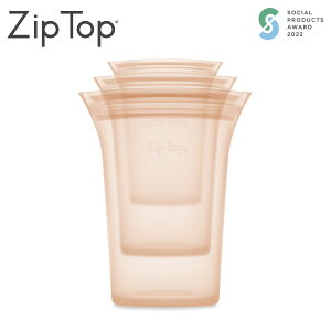 ジップトップ ZipTop お得カップ3点セット(S・M・Lサイズ) シリコン製保存容器 食洗機対応 ピーチ