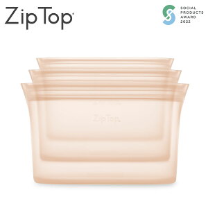 ジップトップ ZipTop お得ディッシュ3点セット(S・M・Lサイズ) シリコン製保存容器 食洗機対応 ピーチ