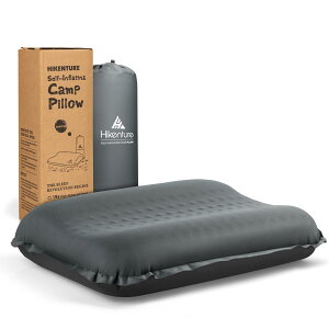 Hikenture インフレーターピロー 19倍高反発ウレタン キャンプ枕 人間工学デザイン キャンプまくら アウトドア 枕 携帯枕 30D高伸縮性素材旅行枕 トラベルピロー コンパクト 収納袋付 インフレ