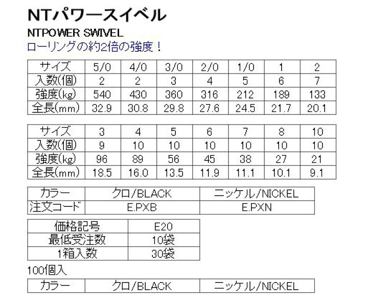 パワースイベル 100個入り 5号 Ntスイベル 黒 売り切り御免 5号