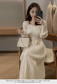ニットワンピースニットワンピースレディース秋冬カシュクールプリーツvネックハイウエストスリム長袖厚手ボタン膝下丈マキシ丈ロング丈ロングワンピースプリーツワンピースきれいめAライン無地体型カバー送料無料