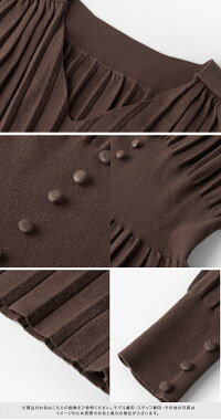 ニットワンピースニットワンピースレディース秋冬カシュクールプリーツvネックハイウエストスリム長袖厚手ボタン膝下丈マキシ丈ロング丈ロングワンピースプリーツワンピースきれいめAライン無地体型カバー送料無料