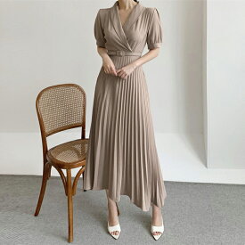 【SALE限定♪クーポン利用で1700円】 【福袋対象A】【即納】 長袖 半袖 袖丈2TYPE選べる ワンピース プリーツ スーツ ドレス プリーツワンピース ワンピーススーツ レディース 春 夏 秋 ロングワンピース マキシワンピース 裏地付き きれいめ 上品 通勤 パーティードレス