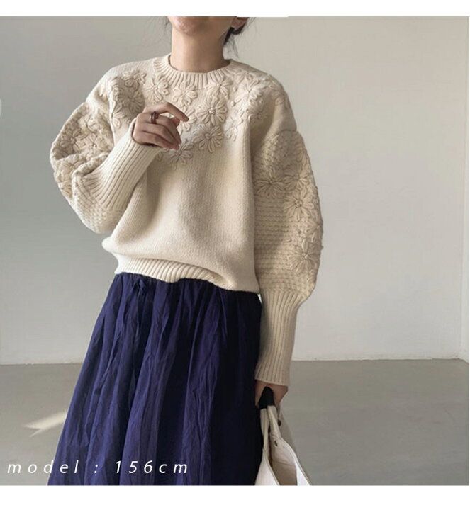 楽天市場】マーガレット刺しゅうニット 花刺繍ニット ニット セーター 