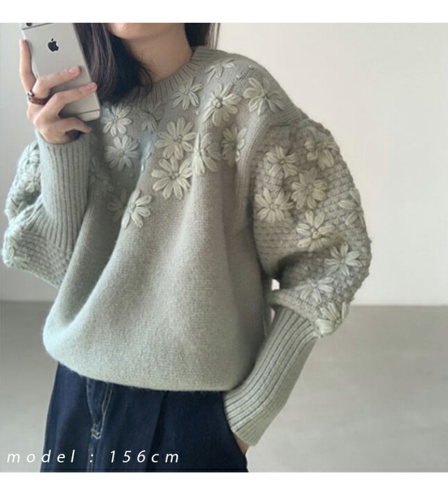 楽天市場】マーガレット刺しゅうニット 花刺繍ニット ニット セーター 