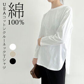 【20%OFFクーポンで1,344円】【即納】 USAコットン tシャツ レディース 春 秋 冬 長袖 クルーネック ラウンドヘム オーバーサイズ ビッグサイズ カットソー トップス サイド スリット きれいめ ゆったり おしゃれ 綿100% 無地 送料無料