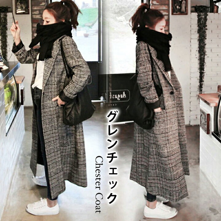 楽天市場】グレンチェック チェスターコート コート レディース 秋冬  