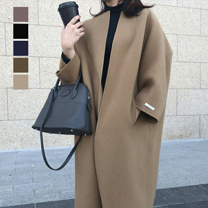 楽天市場】5色 ノーカラーロングコート BIGコート コート アウター  