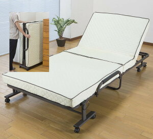 折畳ベッド 14段階リクライニング式 マットレス付き 完成品 組立不要 折りたたみ シングル ホワイト ブラウン キャスター付き