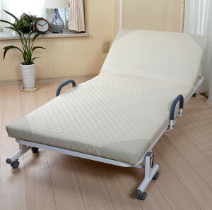 折りたたみベッド 14段階 リクライニング機能付き マット付き 厚め スチール製頑丈構造 シングルベッド