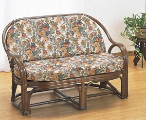 籐ラタン*曲線美レトロブラウン《2人掛ソファー》:送料無料