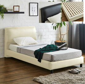 合皮 レザー張り ベッド フレーム 壁にくっ付けてソファ使いも可能 背もたれになるボリューミーなヘッドボード