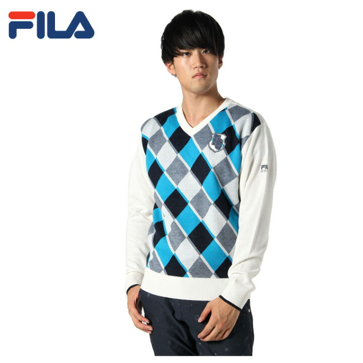 楽天市場 フィラ Fila ゴルフウェア セーター メンズ アーガイルvネックセーター 7 700 ヒマラヤ楽天市場店