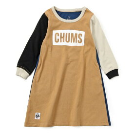 チャムス CHUMS ワンピース 長袖 ジュニア キッズチャムスロゴブラッシュドロングスリーブTドレス CH21-1295 Beige Crazy