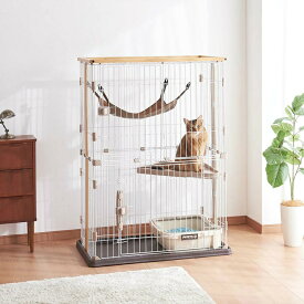 ボンビアルコン bonbi キャットサークル ウッドワンサークルキャット ワイドドア 2段タイプ BA4024 【返品不可】【ご自宅配送限定】‥