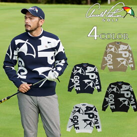 アーノルドパーマー ゴルフウェア セーター メンズ ジャガードクルーネックセーター 長袖 ロゴデザイン 総柄 AP220204E02 【2025年秋冬モデル】