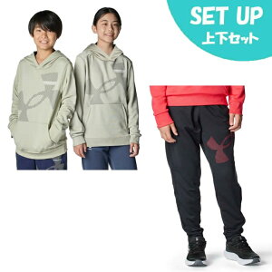 アンダーアーマー(UNDER ARMOUR) スウェットウェア上下セット ジュニア UA TECH TERRY SUPER BIG LOGO HOODIE+PANTS 6007817-289+6007818-001