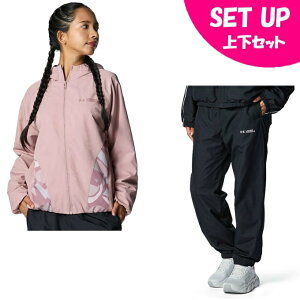 アンダーアーマー(UNDER ARMOUR) ウインドブレーカー上下セット レディース UA TRICOT WOVEN PRINT FULL-ZIP HOODIE+PANTS 6010220-673+6007722-001