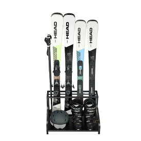 【ポイント2倍!特定商品!1月限定!】ガレージ用スキー収納ラック - 自立式スキーホルダー 4組のスキー、スキーブーツ、スキーポール、ゴーグル、ヘルメットなどに 高耐久 スチール製 フロアスタンド スキーオーガナイザー ガレージ地下室用 (ブラック)