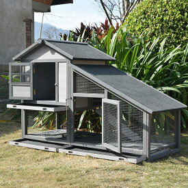 2階建ての無垢材製ウサギ用ケージ、取り外し可能なトレイ付きウサギ用ケージ、小動物、モルモット、チキン、ハムスター用の屋外ペットハウス