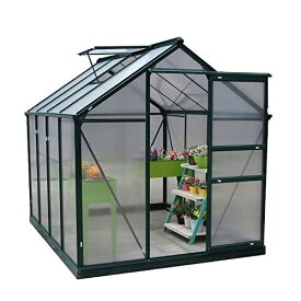 花園温室 アルミ温室 植物の温室 頑丈な金属フレーム温室 カバー ホーム温室 温室 ビニールハウス 家庭用 ポリカーボネートウォークインプラント温室、調節可能な屋根のある屋外の安定したグリーンハウス