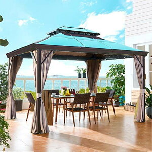ハードトップガゼボ、キャノピートップ ネッティングカーテンや側壁、ポリカーボネートトップとアルミフレーム付き
