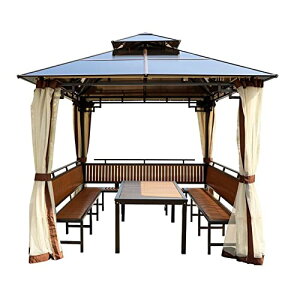 【特定商品!時間限定!ポイント5倍】8.5' X 8.5' 屋外用ハードトップ ガゼボ、ガーデン アルミニウム シェルター、サンシャイン ボード ダブル ベント ルーフ、ネット、カーテン、シート デ