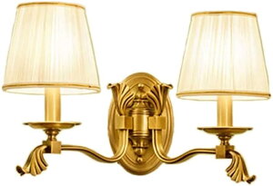 【特定商品!時間限定!ポイント2倍】ブラケットライト 壁掛け式器具、北欧風オール銅製ウォールライト、クリエイティブファブリックランプシェード、E14ベースヘッドウォールランプ、