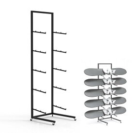 【ポイント3倍!1月限定!店舗の人気商品!】スノーボードラック キャスター付 移動可能 スキーラック スキー板の収納 用品整理棚 スポーツ装備ストレージ スノーボード収納 サーフボード 板 場/店舗/家庭用展示 ブラック 5枚収納可能