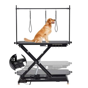 トリミングテーブル 電動式 大型犬/中型犬/小型犬 猫/犬用グルーミングテーブル 高耐久 頑丈 ペット トリミング台 高さ調節可能 電動昇降式テーブル 調節可能なアーム/縄付き ペット乾燥シ
