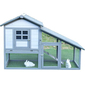 鶏小屋 屋外チキンコープ マルチレベル耐候性鶏舎 巣箱付き55インチ木製家禽ケージ ラン ランプ 金網 取り外し可能な底 丈夫で丈夫 水で洗える組み立て簡単 鶏用ケージ (Grey-151x66x100 cm)