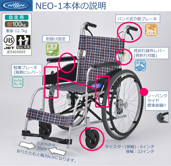 楽天市場】欠品中 一流メーカー 日進医療器 自走用車椅子 NEO-1 