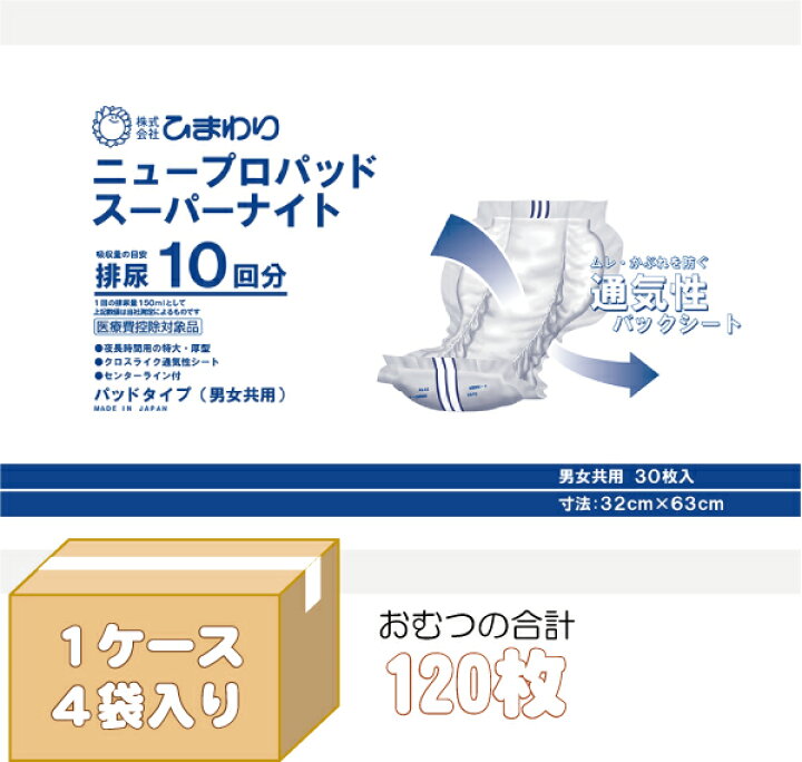 楽天市場】大人用紙おむつ ひまわり ニュープロパッドスーパーナイト 