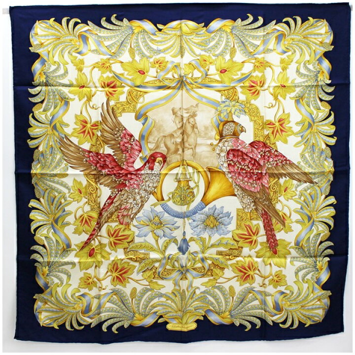 楽天市場】サルバトーレ・フェラガモ シルク スカーフ ネイビー×マルチ  