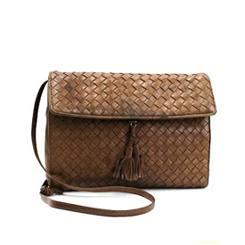 ボッテガ ヴェネタ イントレチャート レザー ショルダーバッグ 斜め掛け 肩掛け ブラウン 中古 Bランク BOTTEGA VENETA ｜レディース 女性用 ソフトレザー ポシェット 【送料無料】