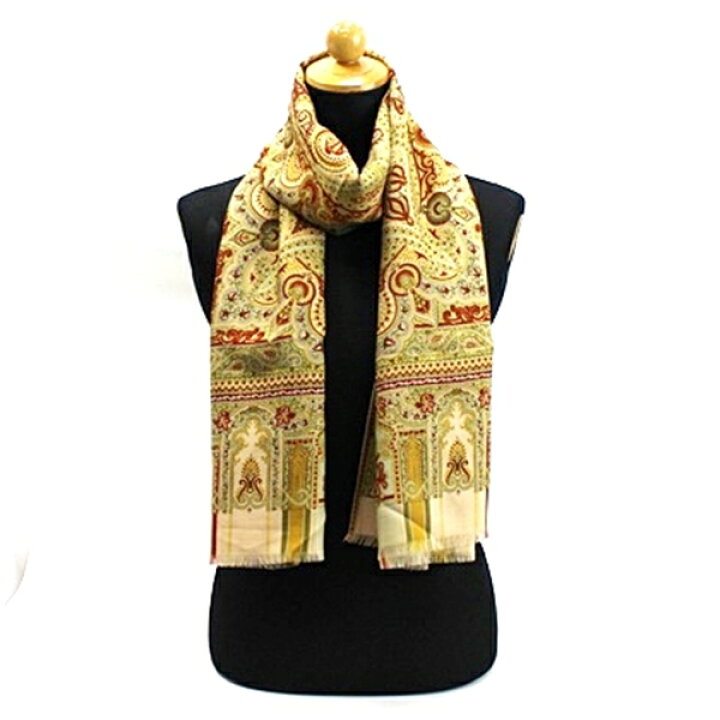 中古】ETRO(エトロ) ストール(ショール) ペイズリー柄 黒×ピンク  