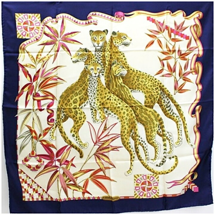 楽天市場】サルバトーレ・フェラガモ シルク スカーフ ネイビー×マルチ  